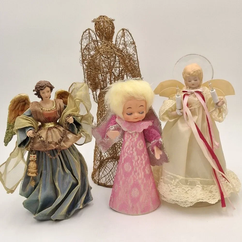 Vintage Angel Tree Toppers  Mixed Lot Of 4 Porcelain, Wire, Paper, Resin, Fabric
